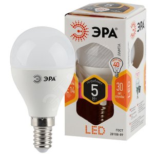 Лампа светодиодная LED 5 Вт 400Лм 2700К шар теплый E14 170-265В LED P45-5W-827-E14 Standart - ЭРА (Энергия света)