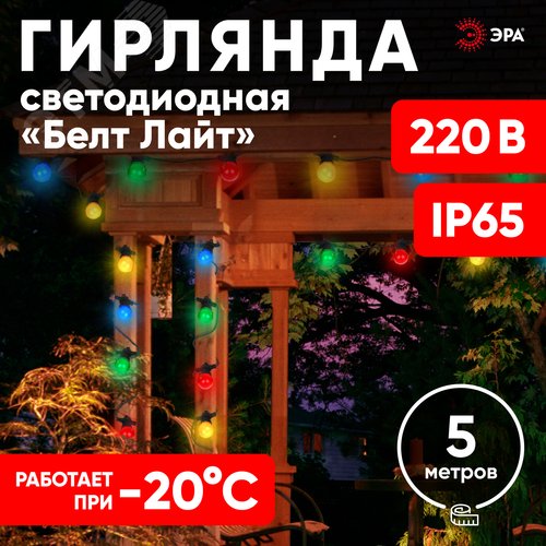 Гирлянда  Белт Лайт набор 5 м, ERABL-MK5  15 LED ламп (шаг 30 см), мультиколор, 220 В, каучук ЭРА (Б0047953) 11