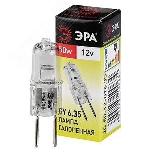 Лампа накаливания галогенная GY6.35-JC-50W-12V (галоген, капсула, 50Вт, нейтр, GY6.35) (100/1000/35000) - ЭРА (Энергия света)