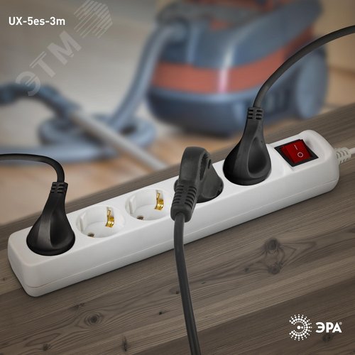Удлинитель электрический с заземлением с выключателем 5 розеток 3 м ПВС 3x0,75мм2 10А UX-5es-3m - фото 3