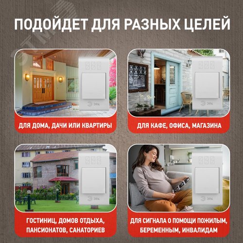 Звонок дверной беспроводной на батарейках 32 мелодии 100м IP20 бело-серебристый 2АА/А23 TWIN-B - фото 3