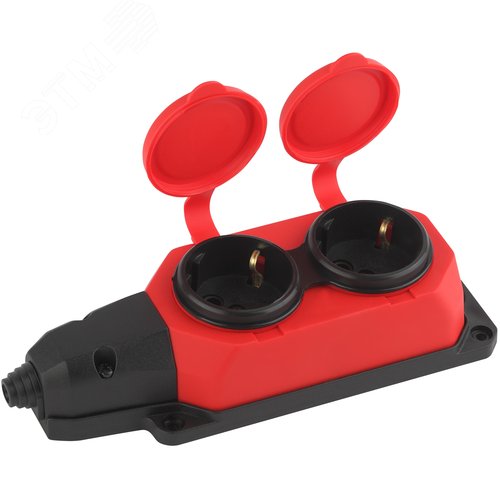 Колодка каучуковая с/з 2 гнезда 16A IP44 красная 12/120/720 - фото 2