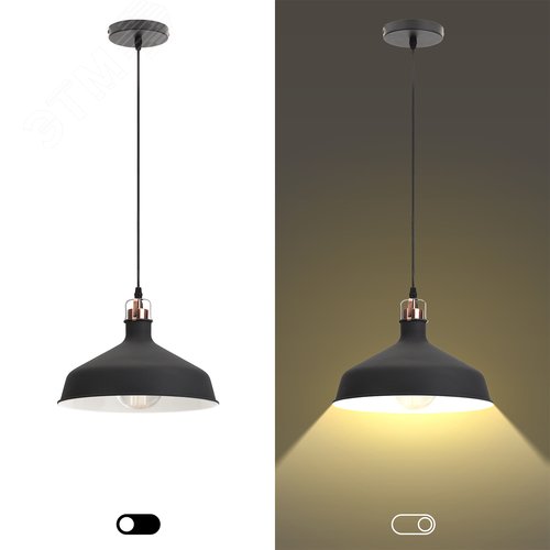 Светильник подвесной декоративный PL2 BK/RC E27 max 60W, d300 мм, шагрень черный/медь 9