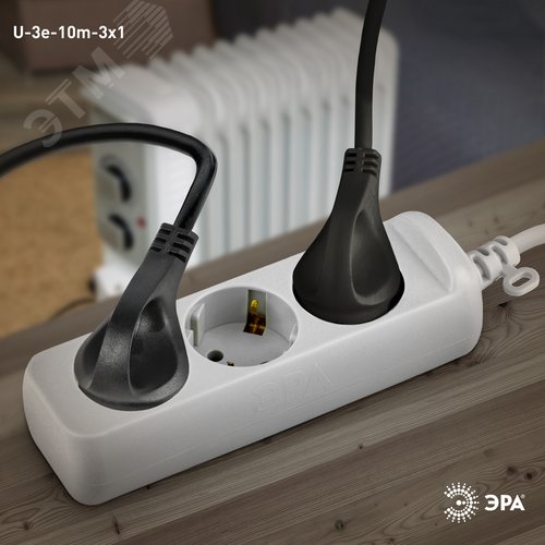 Удлинитель c заземлением, 3х1мм2, 16А, ПВС, 3 гнезда, 10м 10/840 U-3e-10m-3x1 - фото 3