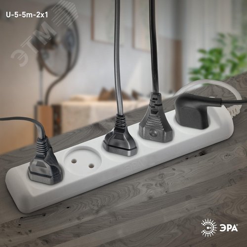 Удлинитель без заземления, 2х1мм2, 10А, ПВС, 5 гнезд, 5м 10/840 U-5-5m-2x1 - фото 2