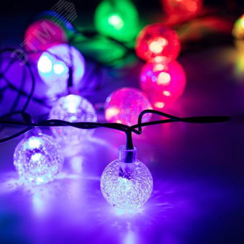 Гирлянда LED Нить Шарики кракле d25мм, 2 м, RGB, 220V ENIN - 25BG ЭРА (Б0055997) - фото 2