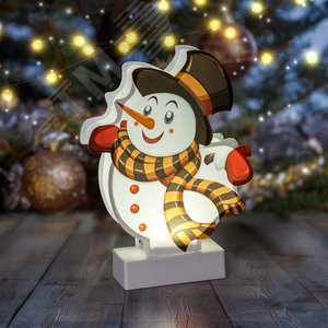 Светильник декоративный новогодний Снеговичок, холодный белый LED, h 24 см, 3*АА, IP20 (Б0051932) - ЭРА (Энергия света)