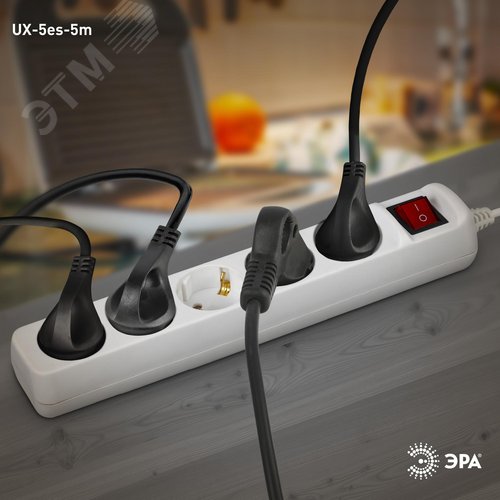 Удлинитель электрический с заземлением с выключателем 5 розеток 5 м ПВС 3x0,75мм2 10А UX-5es-5m - фото 3