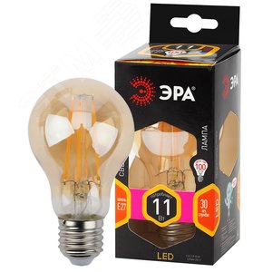 Лампа светодиодная филаментная F-LED A60-11W-827-E27 gold (филамент, груша золот., 11Вт, тепл, Е27) ЭРА (10/100/1200) ЭРА (Б0035039)