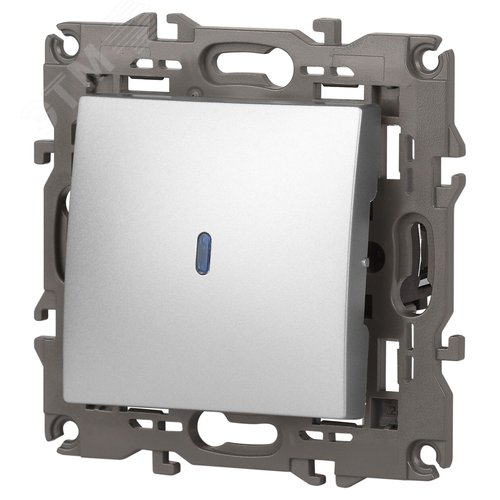 Выключатель одноклавишный, в рамку (скрытого монтажа) с подсветкой алюминий 10А 250В автоматические (безвинтовые) зажимы ЭРА Elegance 14-1102-03 4