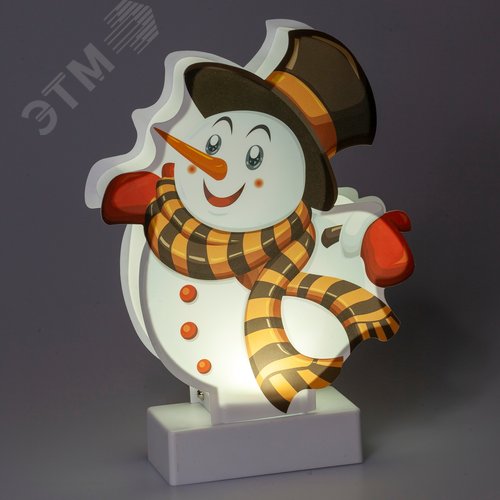 Светильник декоративный новогодний Снеговичок, холодный белый LED, h 24 см, 3*АА, IP20 (Б0051932) - фото 2