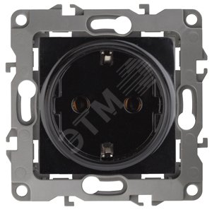 Розетка однофазная скрытого монтажа, в рамку с заземлением без шторок черный 16А 250В IP20 автоматические (безвинтовые) зажимы 12-2001-06 Эра 12