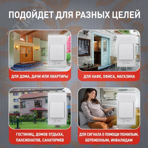Звонок дверной беспроводной на батарейках 32 мелодии 100м IP20 со световой индикацией белый 2ААA/А23 C51 - фото 4