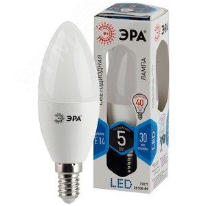 Лампа светодиодная LED B35-5W-840-E14 (диод, свеча, 5Вт, нейтр, E14 (6/60/2640) ЭРА