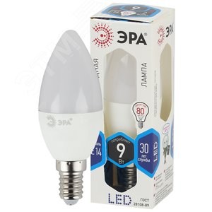 Лампа светодиодная LED B35-9W-840-E14  (диод, свеча, 9Вт, нейтр, E14) (10/100/4000) ЭРА