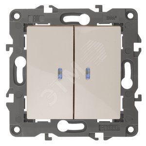 Выключатель двухклавишный, в рамку (скрытого монтажа) с подсветкой слоновая кость 10А 250В автоматические (безвинтовые) зажимы ЭРА Elegance 14-1105-02