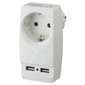 Адаптер ''Polynom'' 1гн 220V + 2xUSB 2100mA, c заземл, (белый) (10/60/1440) SP-1e-USB-W'' - ЭРА (Энергия света)