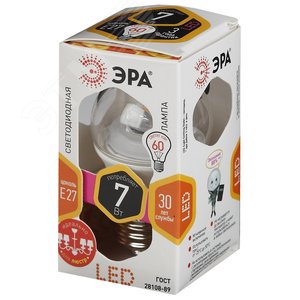 Лампа светодиодная LED P45-7W-827-E27-Clear (диод,шар,7Вт,тепл,E27) | Б0017243 | ЭРА 2