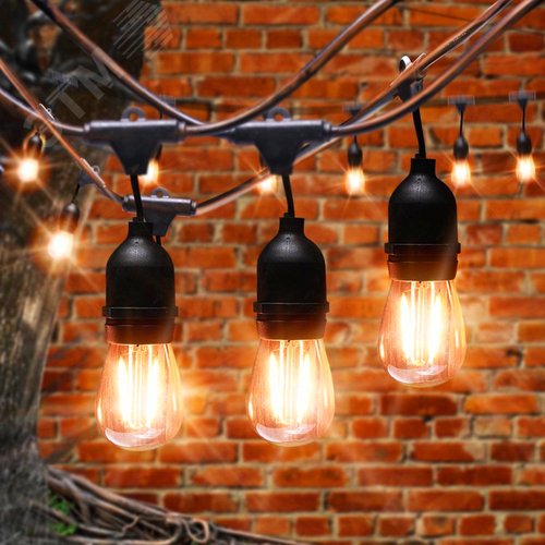 Гирлянда нить Филамент, 4,5 м, длина провода 60 см, 10 LED, теплый белый, E27, каучук, 220В, IP44 ERABL-FIL1 - фото 12