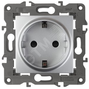 Розетка однофазная скрытого монтажа, в рамку с заземлением со шторками алюминий 16А 250В IP20 автоматические (безвинтовые) зажимы 14-2102-03 Эра Elegance