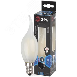 Лампа светодиодная филаментная F-LED BXS-5W-840-E14 frost (филамент, свеча на ветру мат., 5Вт, нейтр, E14 (10/100/2800) ЭРА - ЭРА (Энергия света)