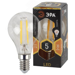Лампа светодиодная филаментная F-LED P45-5W-827-E14 (филамент, шар, 5Вт, тепл, E14 (10/100/3000) ЭРА (Б0043437) - ЭРА (Энергия света)