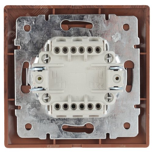1-105-10 Выключатель двойной с подсветкой, 10А-250В, IP20, СУ, Plano, венге (10/200/2400) | Б0030048 | Intro - фото 2
