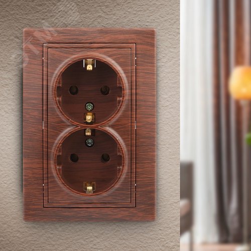 1-205-10 Розетка 2X2P+E Schuko, 16А-250В, IP20, СУ, Plano, венге (10/100/1200) | Б0030072 | Intro - фото 3