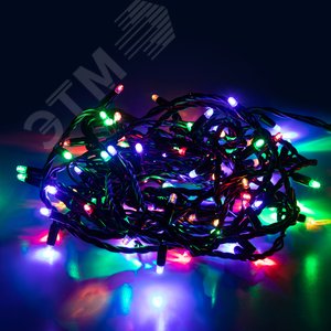 Гирлянда нить светодиодная новогодняя черный ПВХ 10 м мультиколор 100 LED, IP65 ERAPS-PM10 - ЭРА (Энергия света)