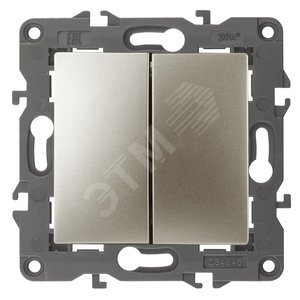 Выключатель двухклавишный, в рамку (скрытого монтажа) шампань 10А 250В автоматические (безвинтовые) зажимы ЭРА Elegance 14-1104-04