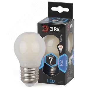 Лампа светодиодная филаментная F-LED P45-7W-840-E27 frost (филамент, шар мат., 7Вт, нейтр, E27 (10/100/3000) ЭРА (Б0027959) - ЭРА (Энергия света)