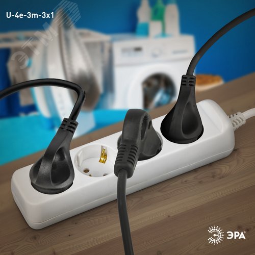 Удлинитель c заземлением, 3х1мм2, 16А, ПВС, 4 гнезда, 3м 20/600 U-4e-3m-3x1 - фото 3