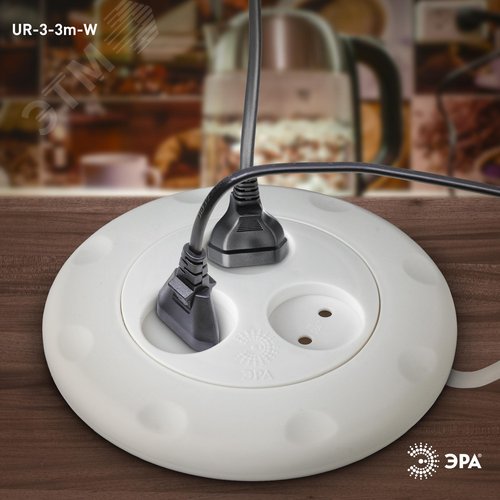 Удлинитель белый рулетка, без заземления, 2x0.75мм2, 3гн, 3м 10/600 UR-3-3 м-W - фото 3