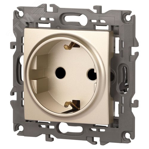 Розетка однофазная скрытого монтажа, в рамку с заземлением со шторками шампань 16А 250В IP20 автоматические (безвинтовые) зажимы 14-2102-04 Эра Elegance 4