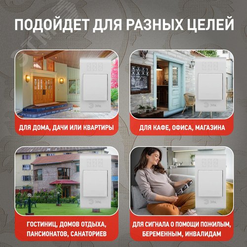 Звонок дверной беспроводной на батарейках 32 мелодии 100м IP20 со световой индикацией белый 2АА/А23 C61 - фото 3