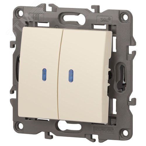 Выключатель двухклавишный, в рамку (скрытого монтажа) с подсветкой слоновая кость 10А 250В автоматические (безвинтовые) зажимы ЭРА Elegance 14-1105-02 4