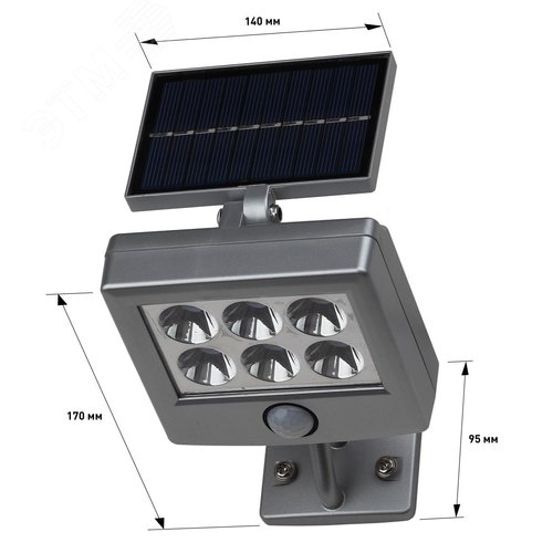 Прожектор с датчиком движения, на солнечной батарее, 6LED, 150 lm ERAFS048-08 ЭРА (Б0044248) 7