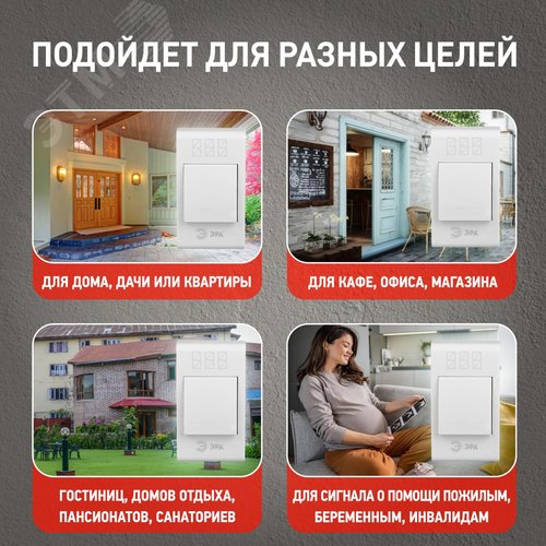Звонок дверной беспроводной на батарейках 32 мелодии 100м IP20 LED подсветка динамика белый 2АА/А23 C31 - фото 3