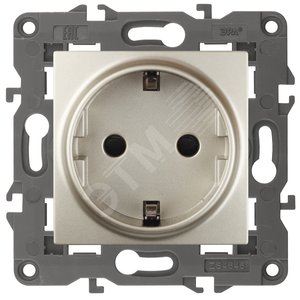 Розетка однофазная скрытого монтажа, в рамку с заземлением со шторками шампань 16А 250В IP20 автоматические (безвинтовые) зажимы 14-2102-04 Эра Elegance