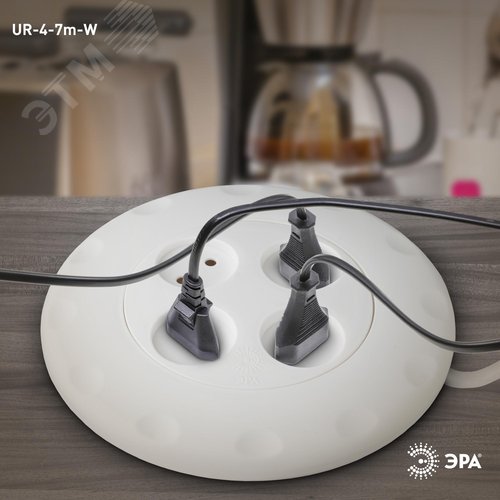 Удлинитель белый рулетка, без заземления, 2x0.75мм2, 4гн, 7м 10/350 UR-4-7 м-W - фото 3