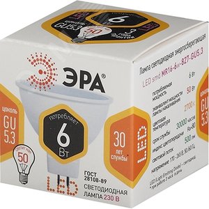 Лампа светодиодная LED 6 Вт 480Лм 2700К софит теплый GU5.3 170-265В LED MR16-6W-827-GU5.3 Standart 2