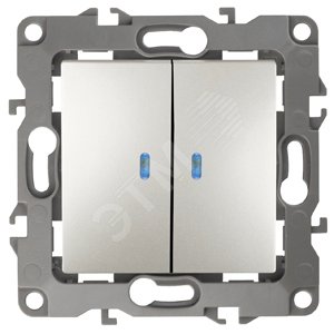 Выключатель двухклавишный скрытого монтажа с подсветкой перламутр 10А 250В автоматические (безвинтовые) ЭРА 12 12-1105-15