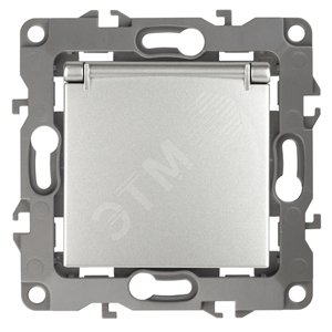 Розетка однофазная скрытого монтажа, в рамку с заземлением со шторками алюминий с крышкой 16А 250В IP20 автоматические (безвинтовые) зажимы 12-2103-03 Эра 12