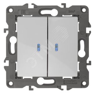 Выключатель двухклавишный, в рамку (скрытого монтажа) с подсветкой белый 10А 250В автоматические (безвинтовые) зажимы ЭРА Elegance 14-1105-01