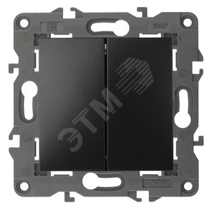 Выключатель двухклавишный, в рамку (скрытого монтажа) антрацит 10А 250В автоматические (безвинтовые) зажимы ЭРА Elegance 14-1104-05