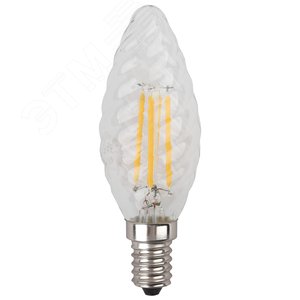 Лампа светодиодная филаментная F-LED BTW-5W-827-E14 (филамент, свеча витая, 5Вт, тепл, E14 (10/100/2800) ЭРА (Б0027935) - фото 3