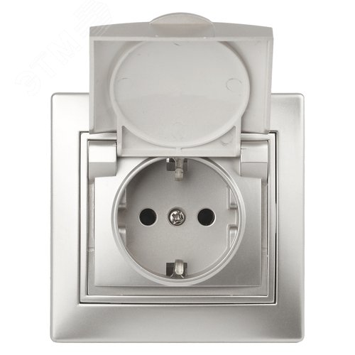 1-203-03 Розетка 2P+E Schuko с крышкой, 16А-250В, IP20, СУ, Plano, алюминий (10/100/1500) | Б0030062 | Intro - фото 2