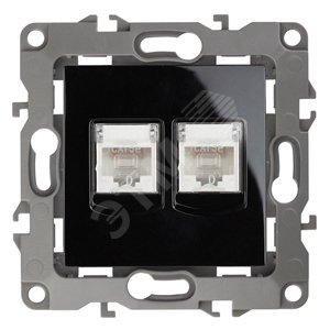 Розетка информационная двойная 2XRJ45, Эра12, чёрный, 12-3108-06 - ЭРА (Энергия света)