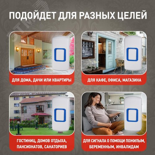 Звонок дверной беспроводной от сети 6 мелодий 100м IP44 бело-синий C93 - фото 3