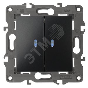 Выключатель двухклавишный, в рамку (скрытого монтажа) с подсветкой антрацит 10А 250В автоматические (безвинтовые) зажимы ЭРА Elegance 14-1105-05